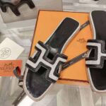 Hermes Women Oran Sandal in Calfskin and H Canvas with Iconic H Cut-Out-Black - Image 6