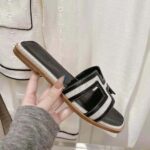 Hermes Women Oran Sandal in Calfskin and H Canvas with Iconic H Cut-Out-Black - Image 7