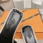 Hermes Women Oran Sandal in Calfskin and H Canvas with Iconic H Cut-Out-Black - Image 9