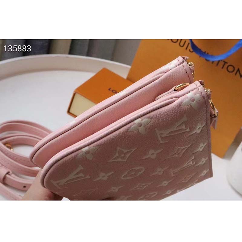 New Louis Vuitton Pink Double Zip Pochette Empreinte Crossbody Bag