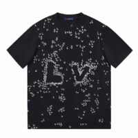 Louis Vuitton LV Men Spread Embroidered T-Shirt Cotton Black Regular Fit (1)