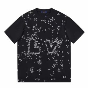 Louis Vuitton LV Men Spread Embroidered T-Shirt Cotton Black Regular Fit