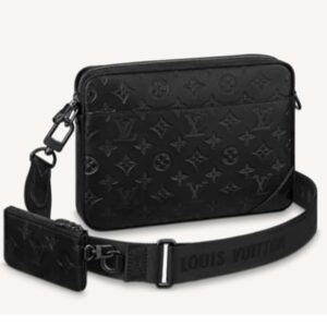 Louis Vuitton LV Unisex Duo Messenger Black Monogram Shadow Calf Leather