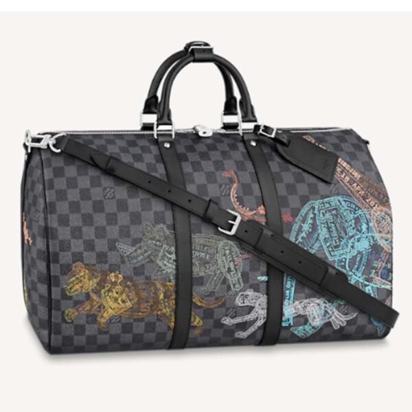 Louis Vuitton LV Unisex Keepall 50B Damier Graphite Stamps Coated Canvas