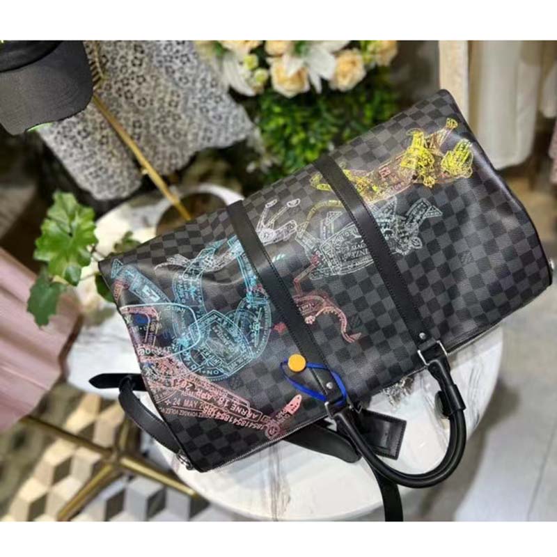 Louis Vuitton Keepall Bandouliere 50 Damier Graphite Stamps Animals Weekend  Bag