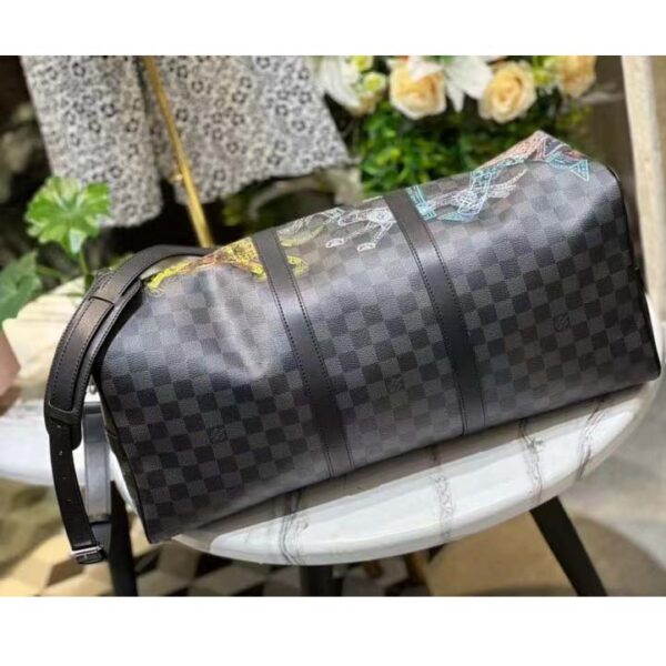 Louis Vuitton LV Unisex Keepall 50B Damier Graphite Stamps Coated Canvas (9)