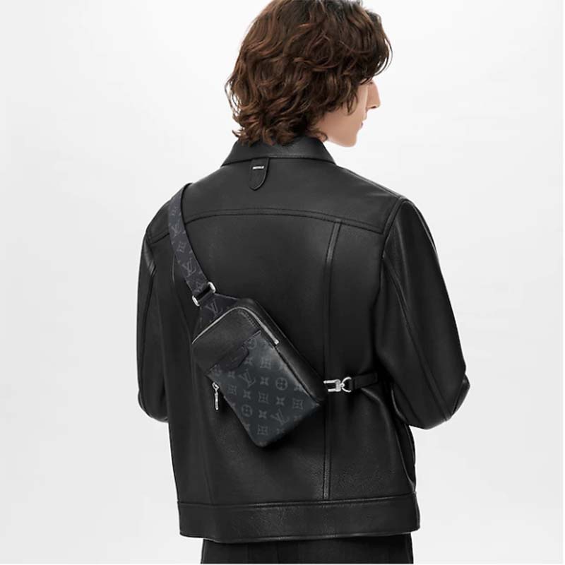 Sling Shoulder Louis Vuitton Black Leather Bag Men pattern LV