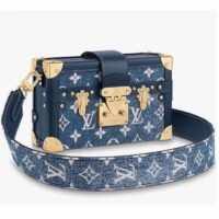 Louis Vuitton LV Unisex Petite Malle Box Handbag Blue Denim Monogram Canvas (2)