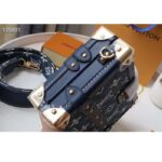 Louis Vuitton LV Unisex Petite Malle Box Handbag Blue Denim Monogram Canvas - immagine 6