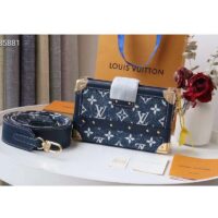 Louis Vuitton LV Unisex Petite Malle Box Handbag Blue Denim Monogram Canvas (2)