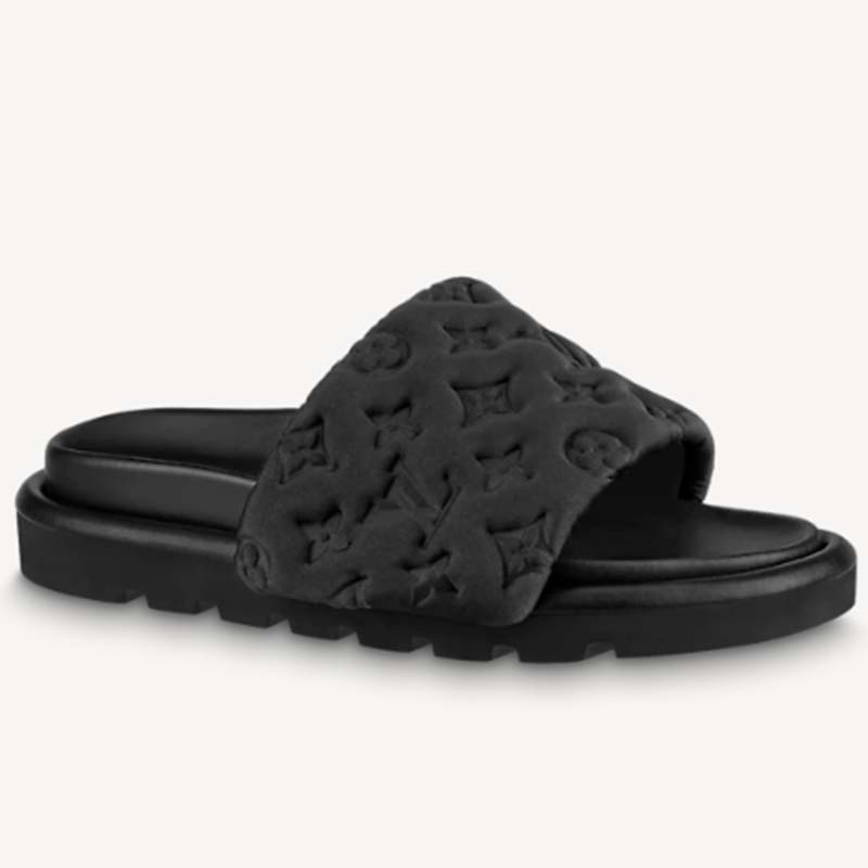 Louis Vuitton LV Unisex Pool Pillow Flat Comfort Mule Black Monogram - LULUX