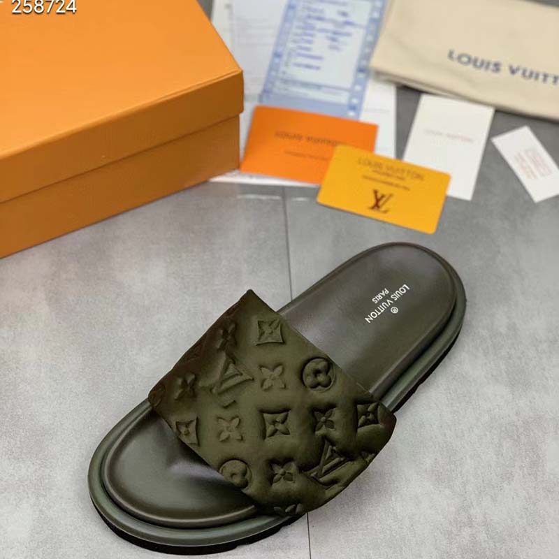 Replica Louis Vuitton Pool Pillow Flat Comfort Mules Green for Sale