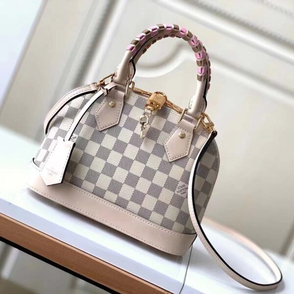 Louis Vuitton LV Women Alma BB Handbag Beige Damier Azur Coated Canvas (7)