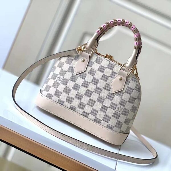 Louis Vuitton LV Women Alma BB Handbag Beige Damier Azur Coated Canvas (9)
