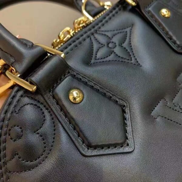 Louis Vuitton LV Women Alma BB Handbag Black Quilted Embroidered Smooth Calf (12)