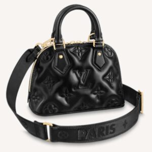 Louis Vuitton LV Women Alma BB Handbag Black Quilted Embroidered Smooth Calf