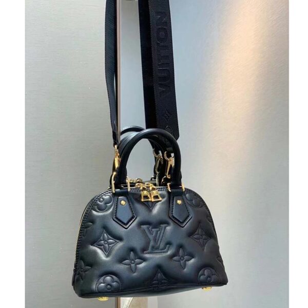Louis Vuitton LV Women Alma BB Handbag Black Quilted Embroidered Smooth Calf (4)