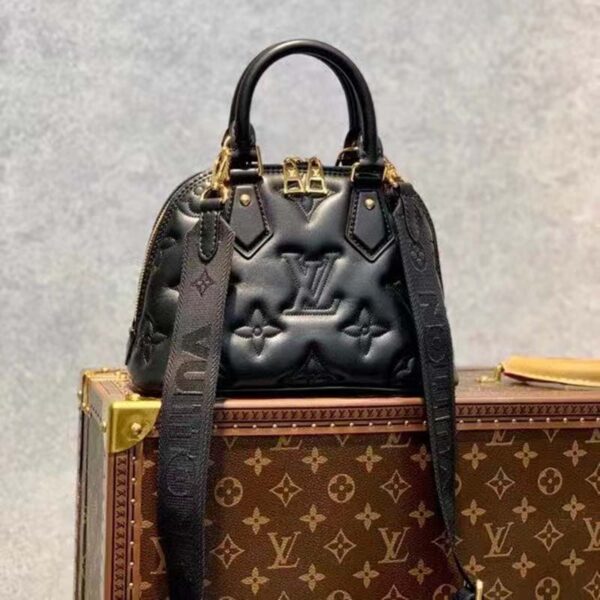 Louis Vuitton LV Women Alma BB Handbag Black Quilted Embroidered Smooth Calf (8)