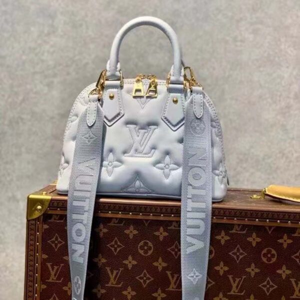 Louis Vuitton LV Women Alma BB Handbag Blue Quilted Embroidered Smooth Calf (10)