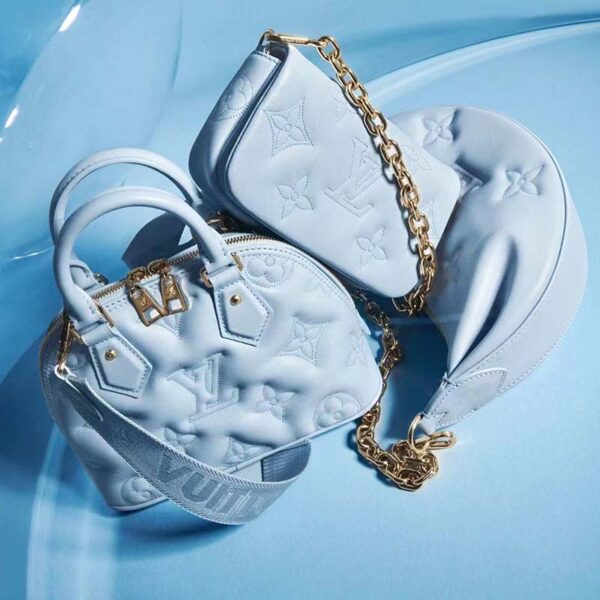 Louis Vuitton LV Women Alma BB Handbag Blue Quilted Embroidered Smooth Calf (14)