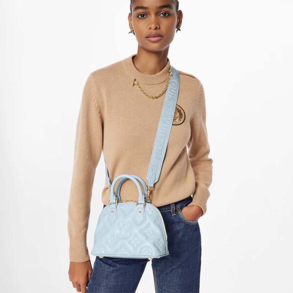 Louis Vuitton LV Women Alma BB Handbag Blue Quilted Embroidered Smooth Calf (15)