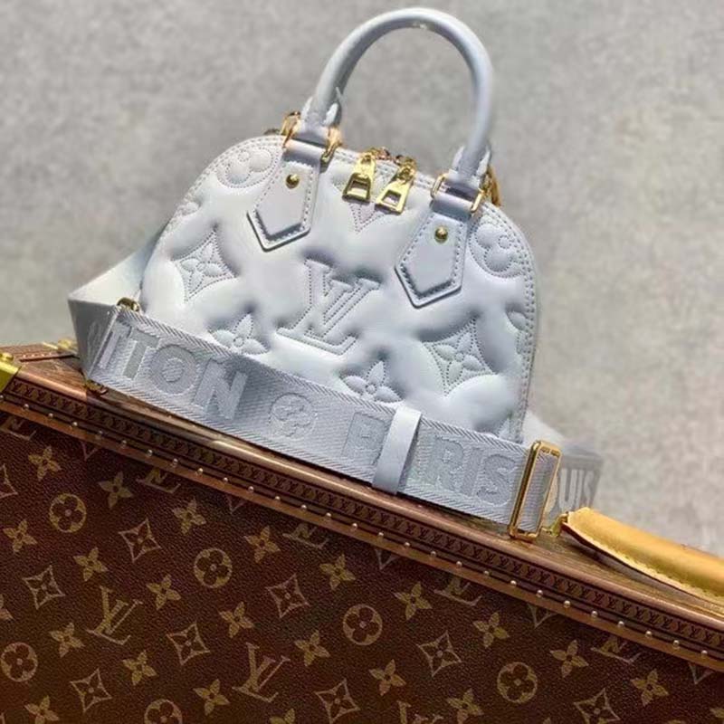 Authenticated Used Louis Vuitton LOUIS VUITTON Alma BB Shoulder Strap  Handbag Bubblegram Calf Leather Blue Glaciere M59822 