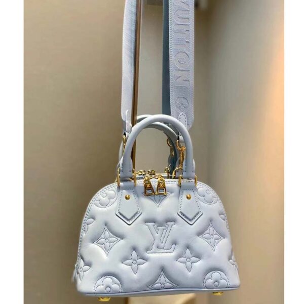 Louis Vuitton LV Women Alma BB Handbag Blue Quilted Embroidered Smooth Calf (6)