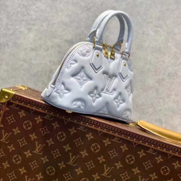 Louis Vuitton LV Women Alma BB Handbag Blue Quilted Embroidered Smooth Calf (7)