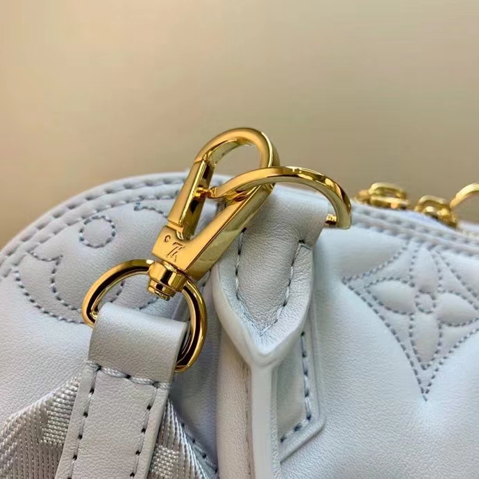 Authenticated Used Louis Vuitton LOUIS VUITTON Alma BB Shoulder Strap  Handbag Bubblegram Calf Leather Blue Glaciere M59822 