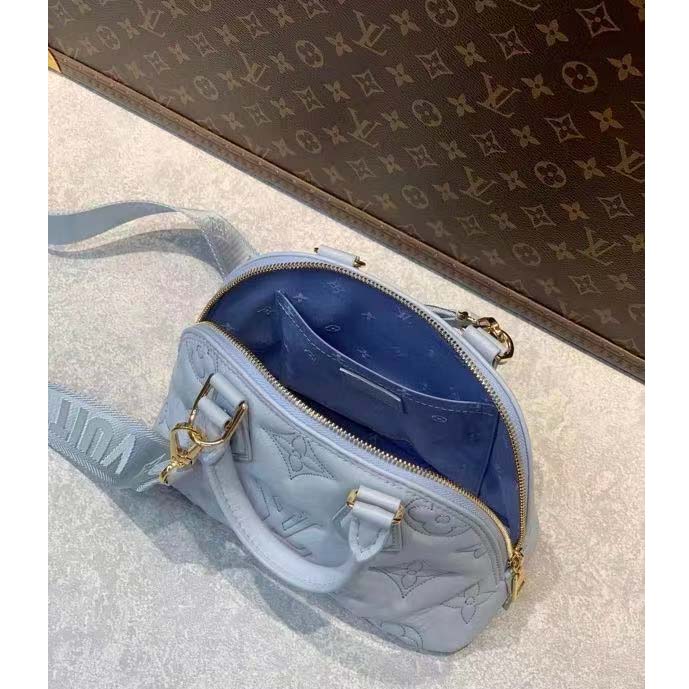 Authenticated Used Louis Vuitton LOUIS VUITTON Alma BB Shoulder Strap  Handbag Bubblegram Calf Leather Blue Glaciere M59822 