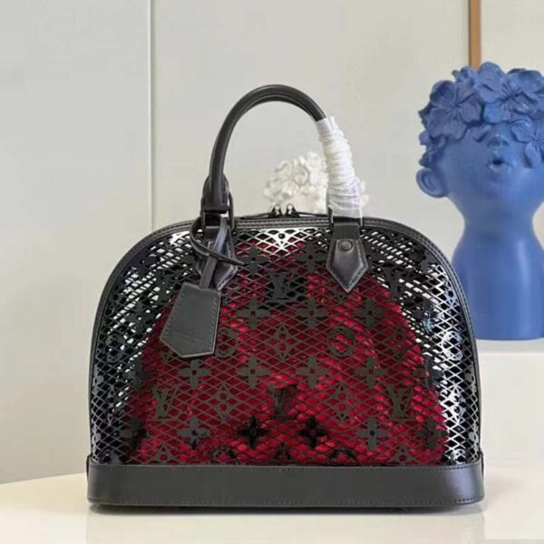 Louis Vuitton LV Women Alma PM Handbag Black Patent Calfskin Cowhide Leather (3)