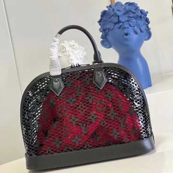 Louis Vuitton LV Women Alma PM Handbag Black Patent Calfskin Cowhide Leather (8)