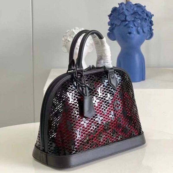 Louis Vuitton LV Women Alma PM Handbag Black Patent Calfskin Cowhide Leather (9)