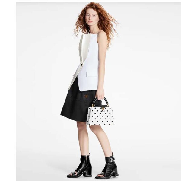 Louis Vuitton LV Women Capucines BB Black White Calfskin Cowhide Leather