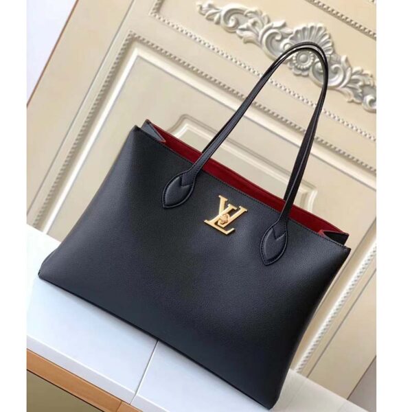 Louis Vuitton LV Women Lockme Shopper Black Grained Calf Leather (11)