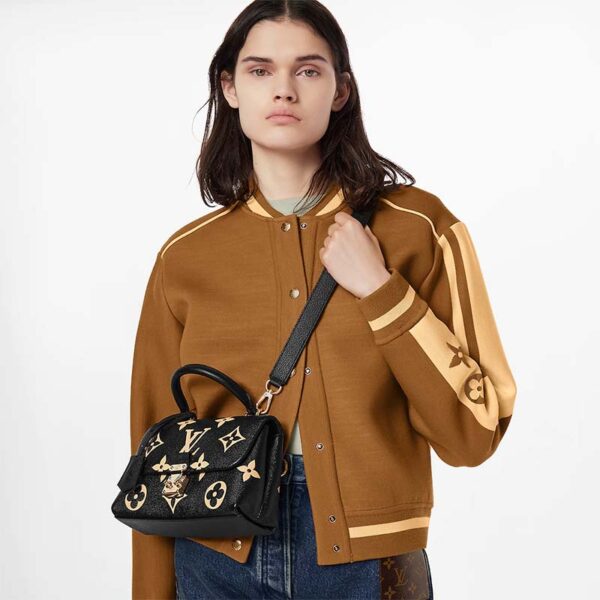 Louis Vuitton LV Women Madeleine BB Handbag Black Beige Embossed Grained Cowhide Leather (3)