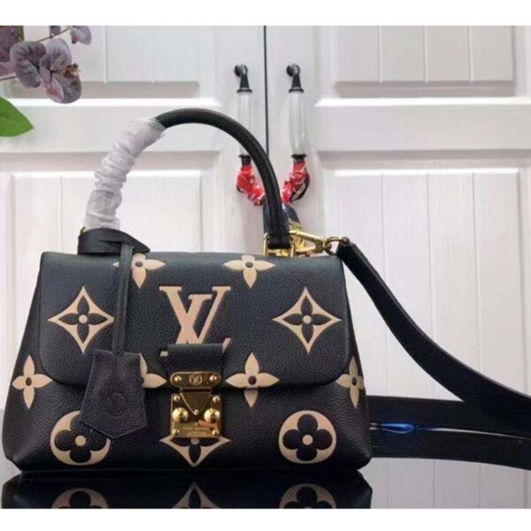 Louis Vuitton LV Women Madeleine BB Handbag Black Beige Embossed Grained Cowhide Leather (7)