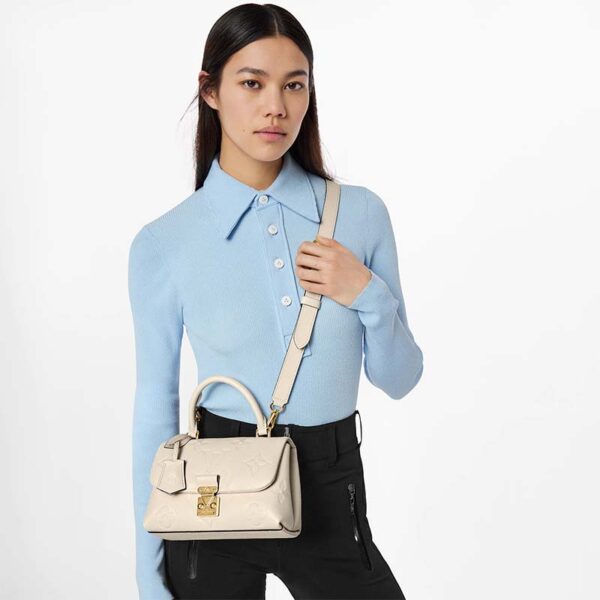 Louis Vuitton LV Women Madeleine BB Handbag Crème Beige Embossed Grained Cowhide (13)