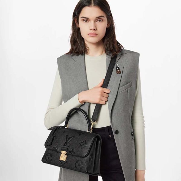 Louis Vuitton LV Women Madeleine MM Handbag Black Embossed Grained Cowhide Leather (1)
