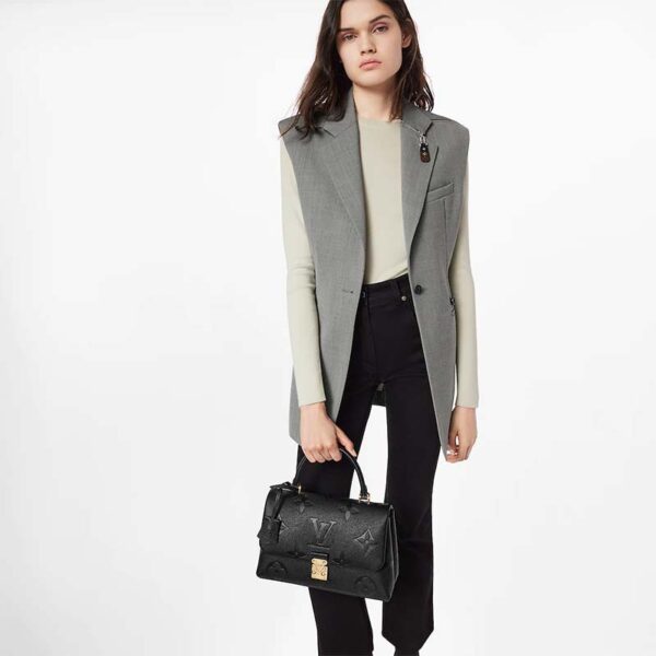 Louis Vuitton LV Women Madeleine MM Handbag Black Embossed Grained Cowhide Leather (14)