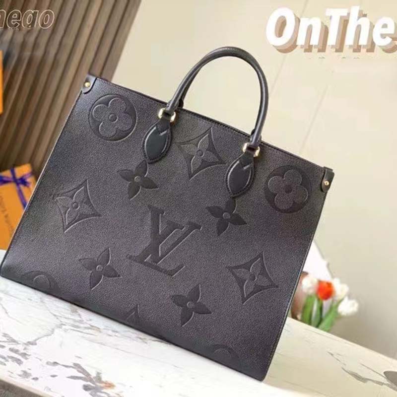 Louis Vuitton LV Women OnTheGO GM Tote Bag Black Monogram Embossed