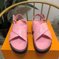 Louis Vuitton LV Women Paseo Flat Comfort Sandal Pink Monogram Embossed Lambskin (4)