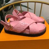 Louis Vuitton LV Women Paseo Flat Comfort Sandal Pink Monogram Embossed Lambskin (4)