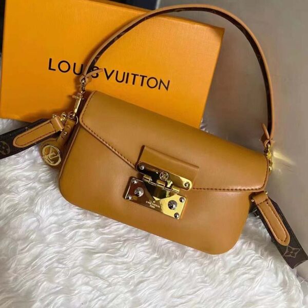 Louis Vuitton LV Women Swing Brown Calfskin Leather Monogram Canvas S Lock (2)