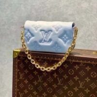 Louis Vuitton LV Women Wallet On Strap Bubblegram Blue Monogram Embroidered Quilted Calf (5)