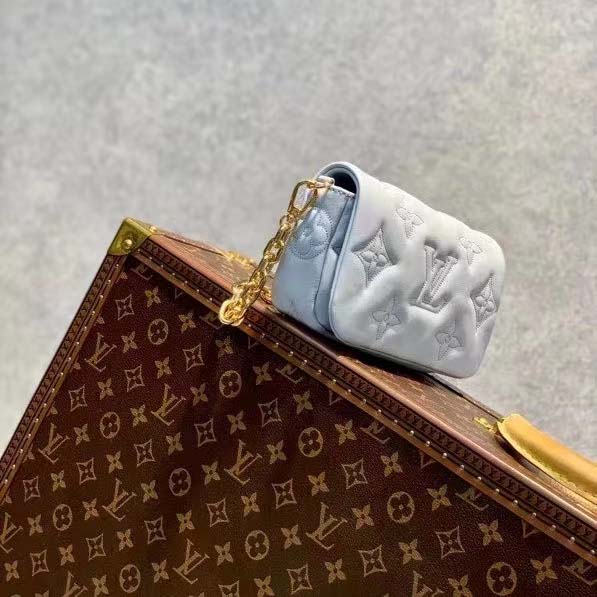 Louis Vuitton LV Women Wallet On Strap Bubblegram Blue Monogram Embroidered  Quilted Calf - LULUX