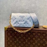 Louis Vuitton LV Women Wallet On Strap Bubblegram Blue Monogram Embroidered Quilted Calf (5)