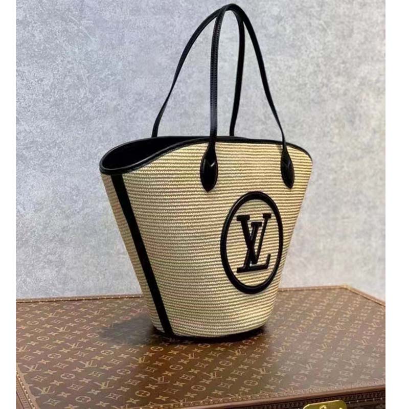 LOUIS VUITTON Raffia Saint Jacques Tote Black 1294805