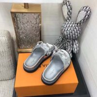 Louis Vuitton Women Sunset Flat Comfort Mule Silver Monogram Embossed Metallic Calf (10)