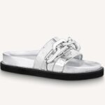 Louis Vuitton Sunset Flat Comfort Mule da donna in vitello metallizzato con monogramma argentato
